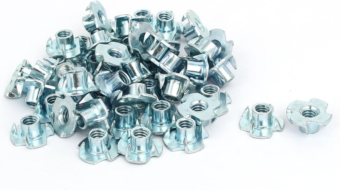 1/4-inch Thread Dia 8mm Height 4 Prongs Fully Threaded Pronged Tee Nuts 50pcs