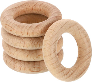 10Pcs Wood Rings, 1.18"(30mm) OD. 6.8mm Thick Natural Beech Solid Wooden Rings Smooth Unfinished Wooden Circles for DIY Crafting, Knitting, Macrame, Pendant