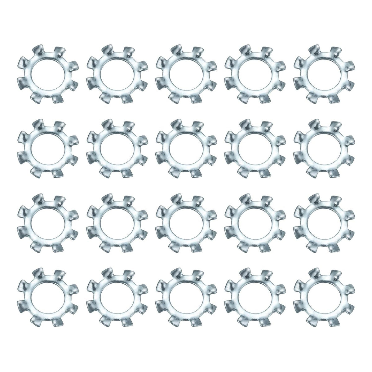 50Pcs 12# External Tooth Lock Washer, Zinc-Plated Carbon Steel Multi-Tooth Star Washer Locking Fastener, Silver Tone