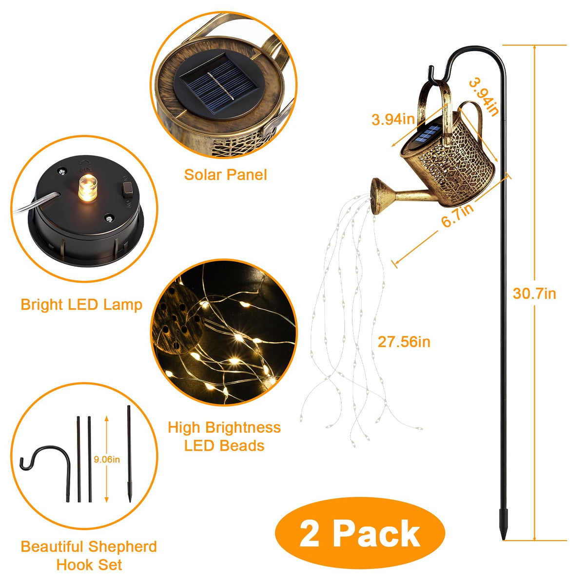 2Pachete de lumină pentru îngrijirea apei cu energie solară, lumină decorativă pentru exterior, alb cald