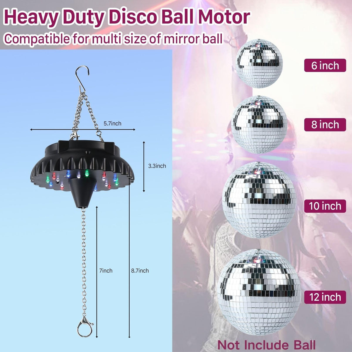 Balle de disco motorisée avec lumière : Rotateur de balle de disco rechargeable