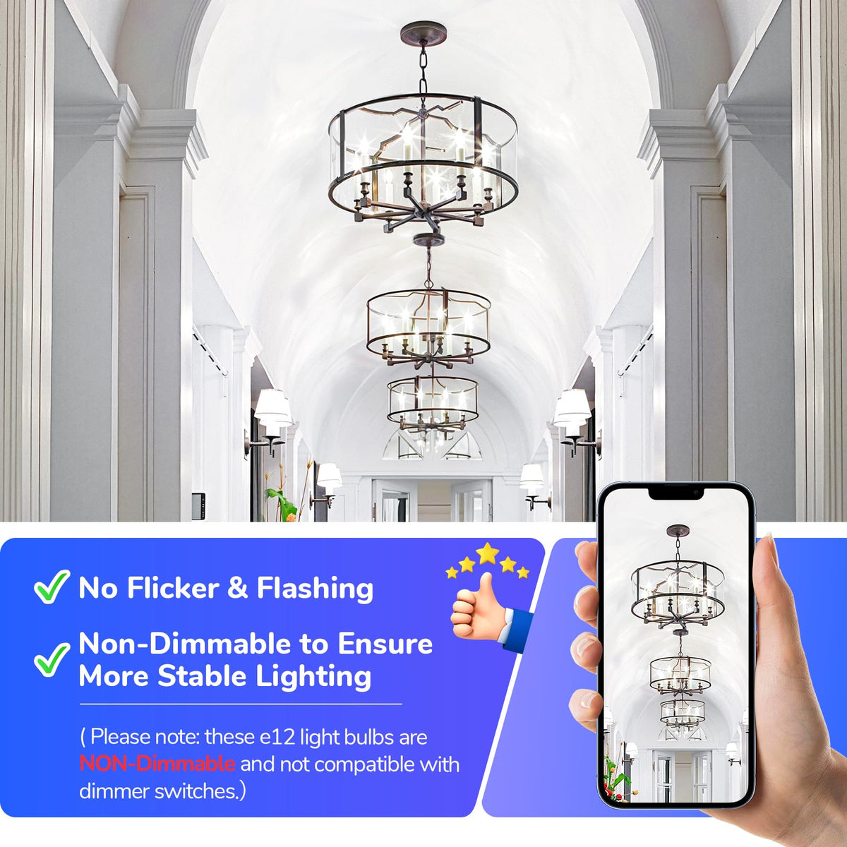 LinkMejor E12 Lampe à bougie LED 40W Équivalent 500LM 12-Pack