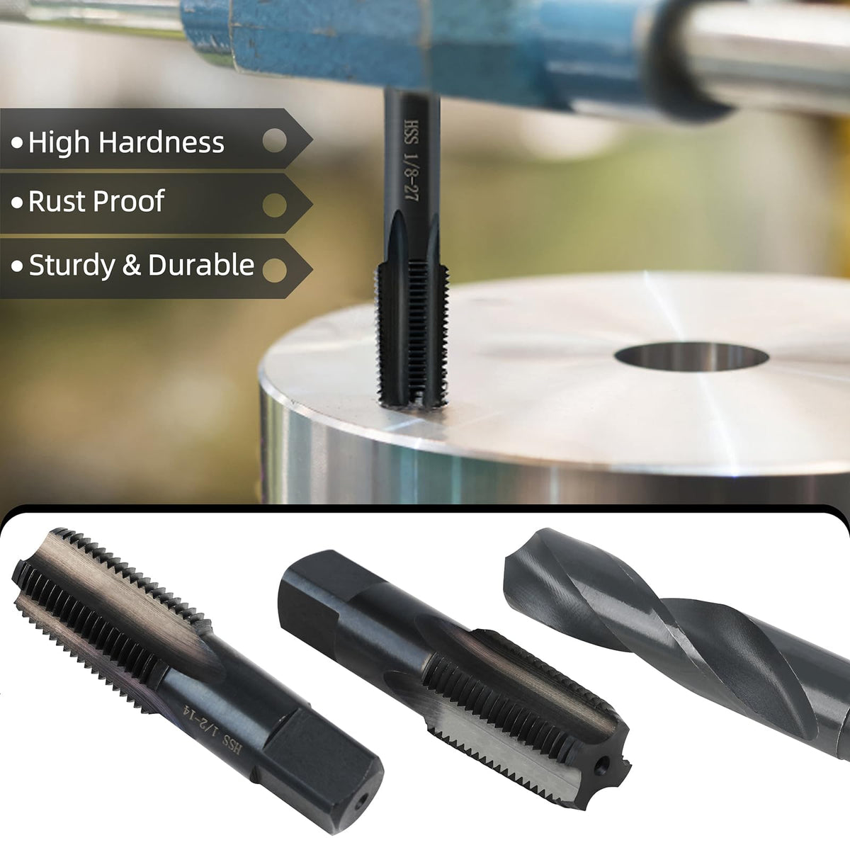 1/4-18 NPT Pipe Tap and 7/16" Drill Set,Hand Threading Plumbing Tap Set