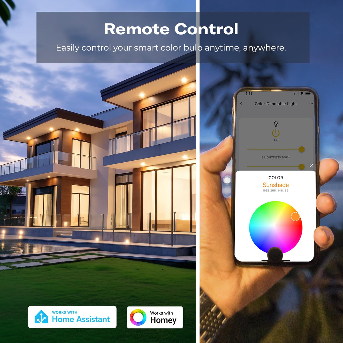 リンクマイオージベーエスマートカラー蛍光灯 ZL1 4パック、Home Assistant（ZHA&Z2M）、SmartThings、Aeotec、Homey、HubitatまたはEchoデバイスと互換性、内蔵ハブ、A19 RGBCW蛍光灯、2700K-6500K調節可能