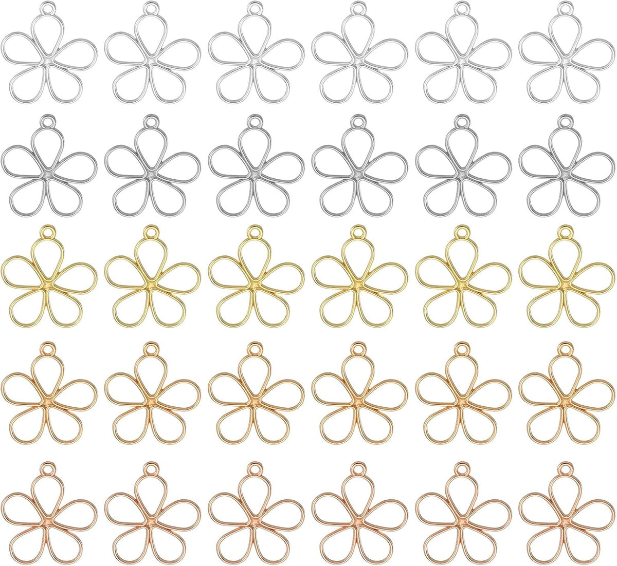 30Pcs Alloy Open Bezel Pendants, Sky Flower Open Back Hollow Frame Pendant Geometric for Resin Jewelry Making Earrings Necklace Bracelet DIY, Mixed Color