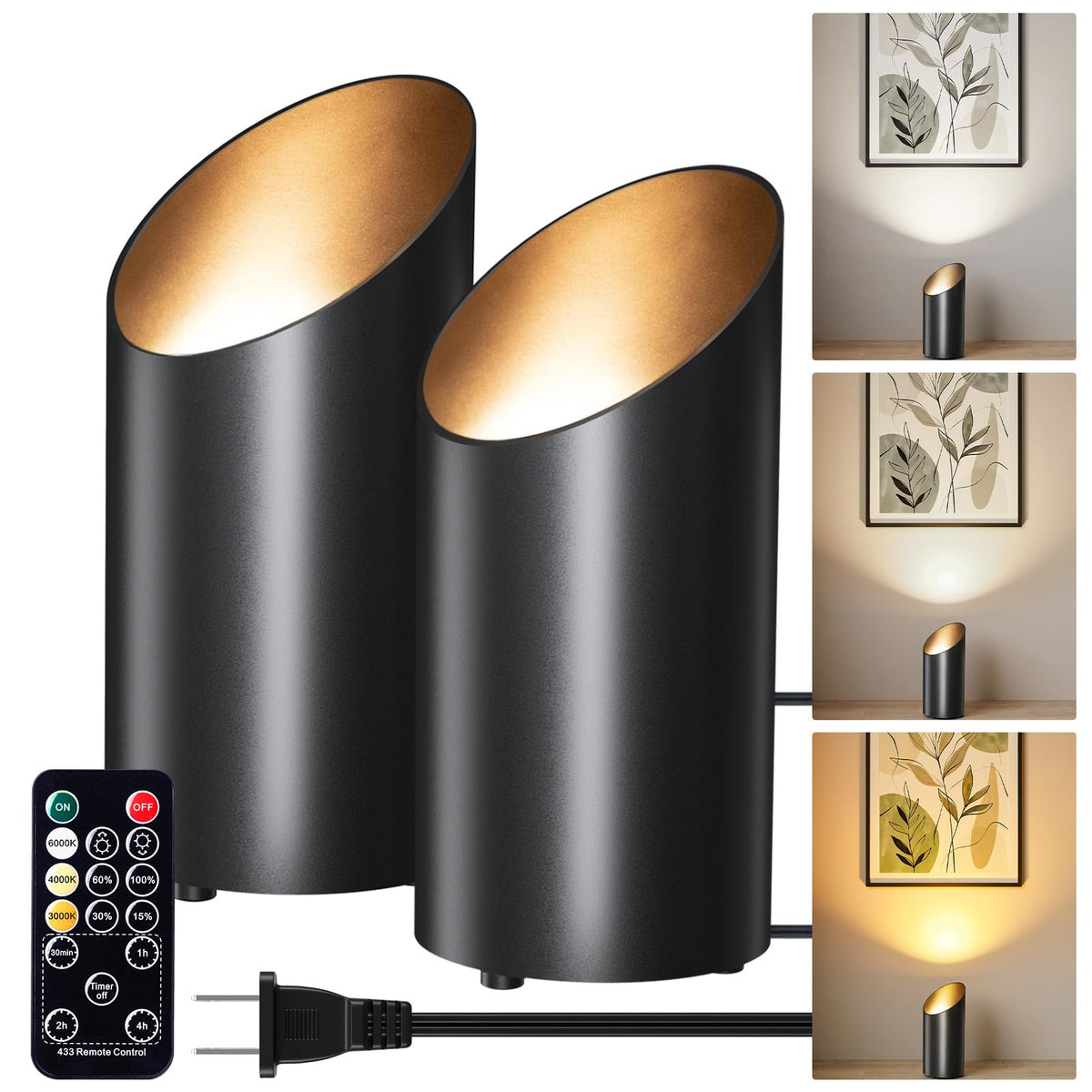 LinkMejor 2 Pack Uplights Indoor Floor Can Lights dengan Remote dan Timer