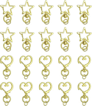 20 Pcs Metal Spring Snap Keychain Clip, Star Heart Shape Swivel Snap Hooks Lobster Claw Clasp with Open Jump Ring for DIY Crafts Bag Decoration, Gold