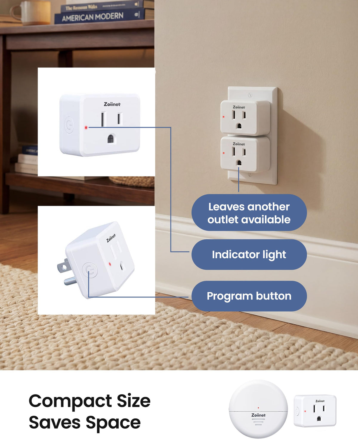 LinkMejor Sensor de Movimiento Inalámbrico de Salida, 15A/1500W, Modo de Sensación Ajustable
