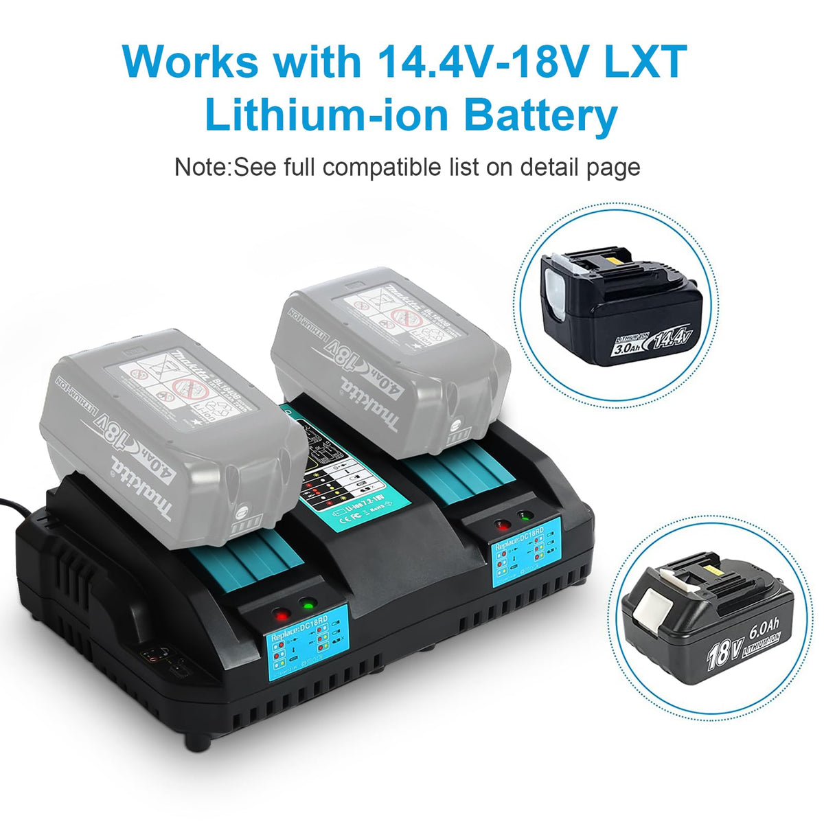 Carica batterie duale rapida da 18V compatibile con batterie Makita