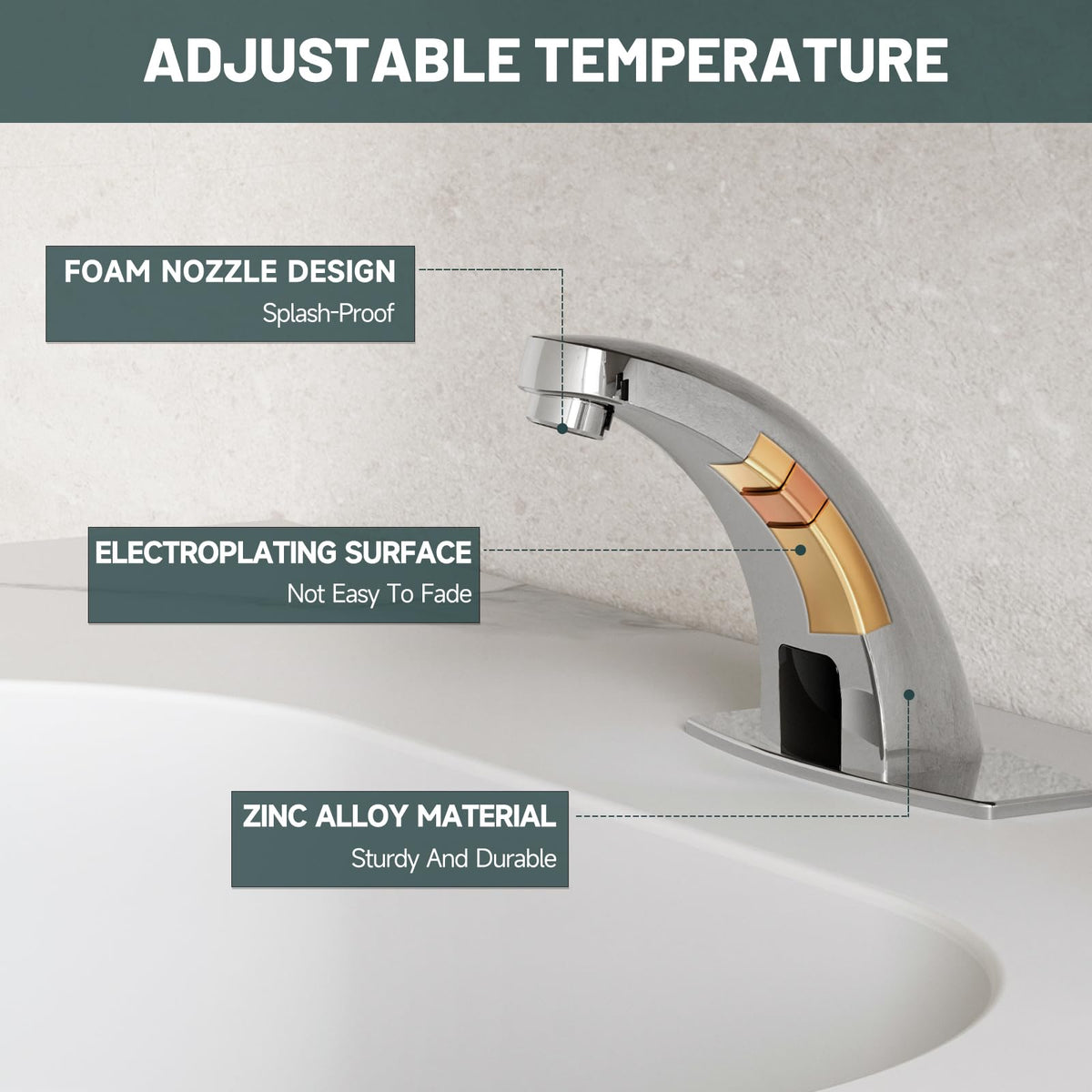 LinkMejor Bahan Air Kamar Mandi Tanpa Sentuh Chrome, Air Kamar Mandi Sensor