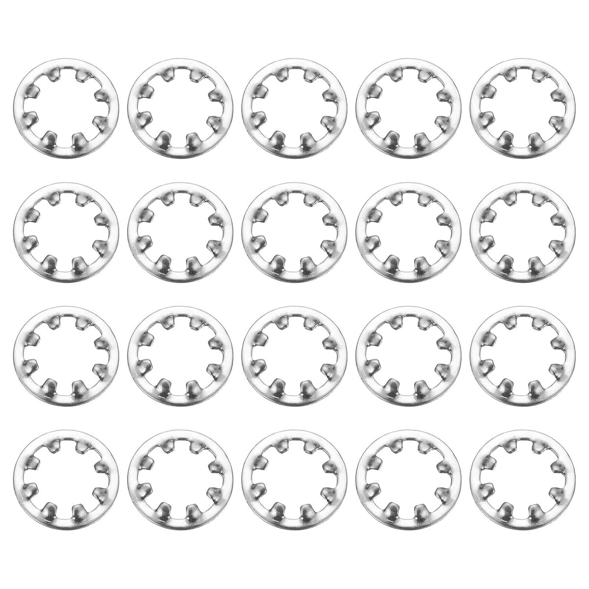 50Pcs 1/4 Internal Tooth Lock Washer, 304 Stainless Steel Multi-Tooth Star Washer Locking Fastener, Silver Tone