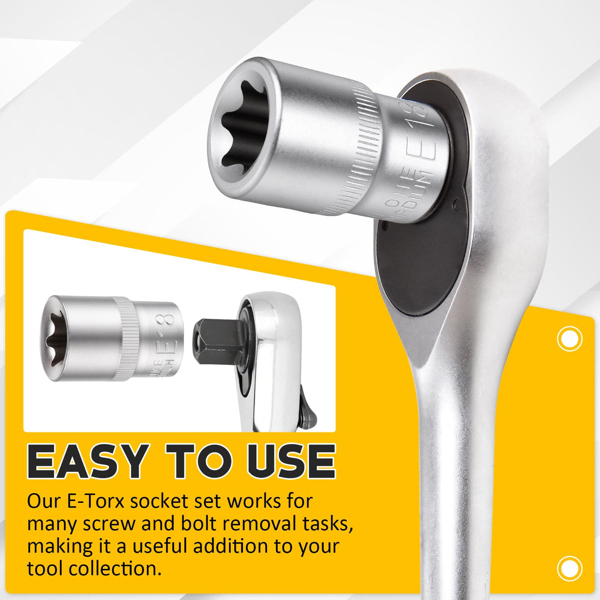 LinkMejor 14-delt E-Torx sokkel sæt 1/4" 3/8" 1/2" drive E4-E24 opbevaringskasse