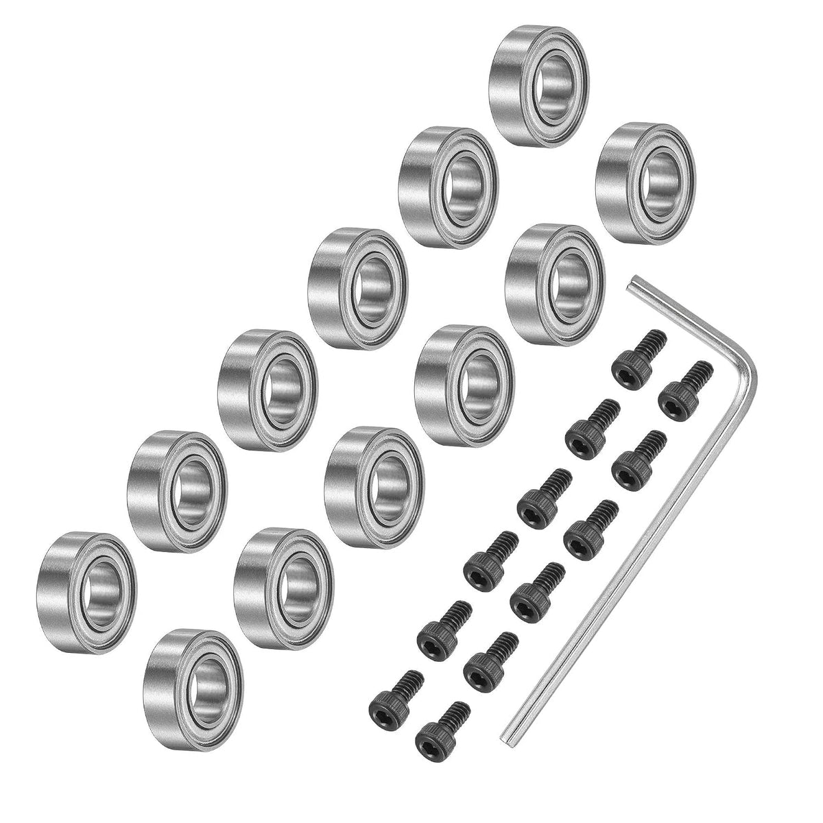 12Pcs Bearing Accessory Kit 3/16" I.D. 3/8" OD 1/8" Thick Top Mounted Bearings for Router Bit (#5-40 x 1/4" Screws)