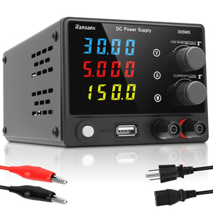 전원 공급 장치 DC 30V 5A 조절 가능 DC 조절형 연구대 전원 공급 장치, 4자리 LED 디스플레이, 18W USB 빠른 충전 포트, 조절 루프, 출력 스위치, 보호 기능
