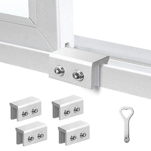 LinkMejor Window Locks for Up and Down Windows 4 Pack Window Stopper Sliding Window Lock for Vertical Horizontal Sliding Windows Doors with Key Aluminum Window Security Locks Child Proof(Silver