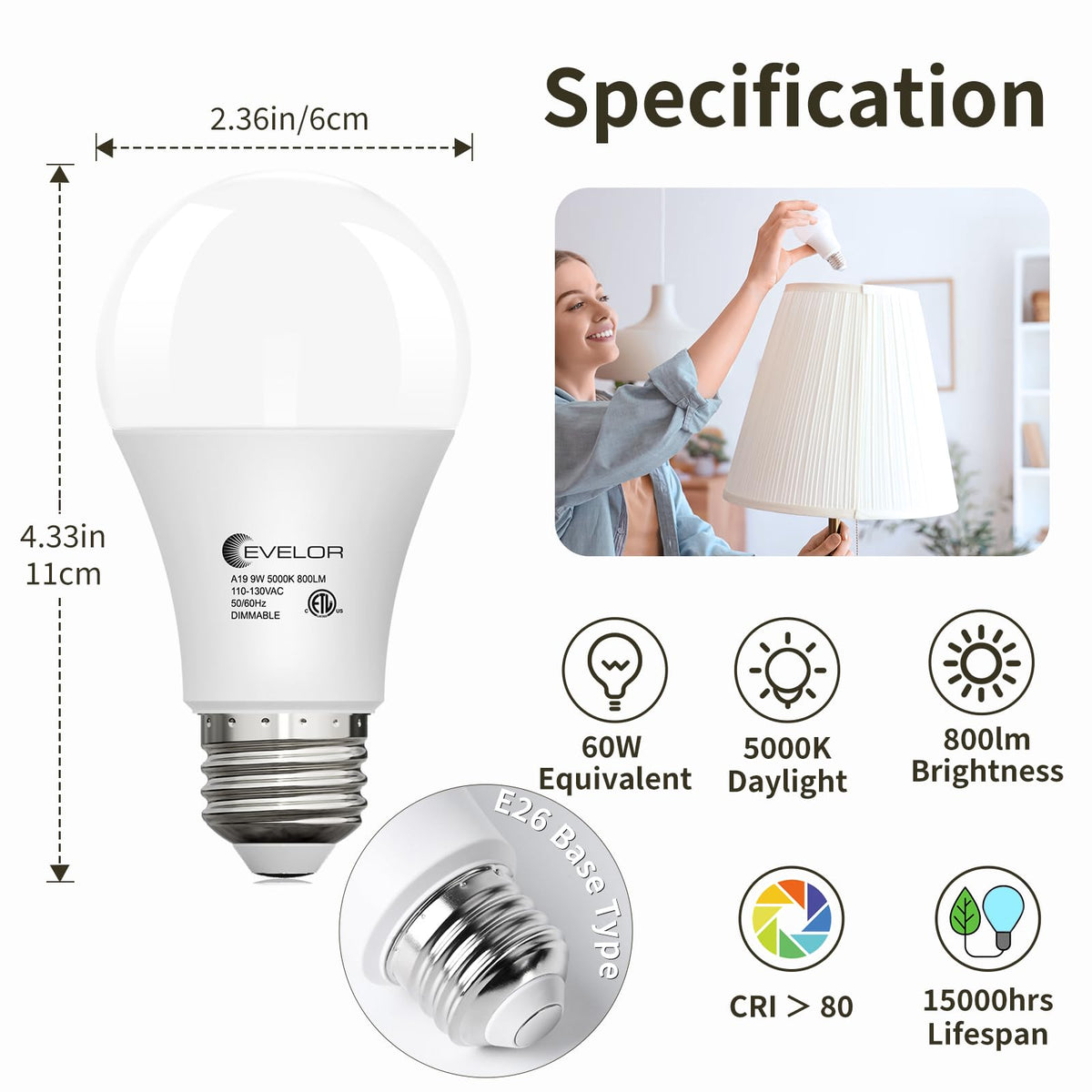 LinkMejor 6 Pack LED Light Bulbs,60 Watt Equivalent Daylight 5000K,A19
