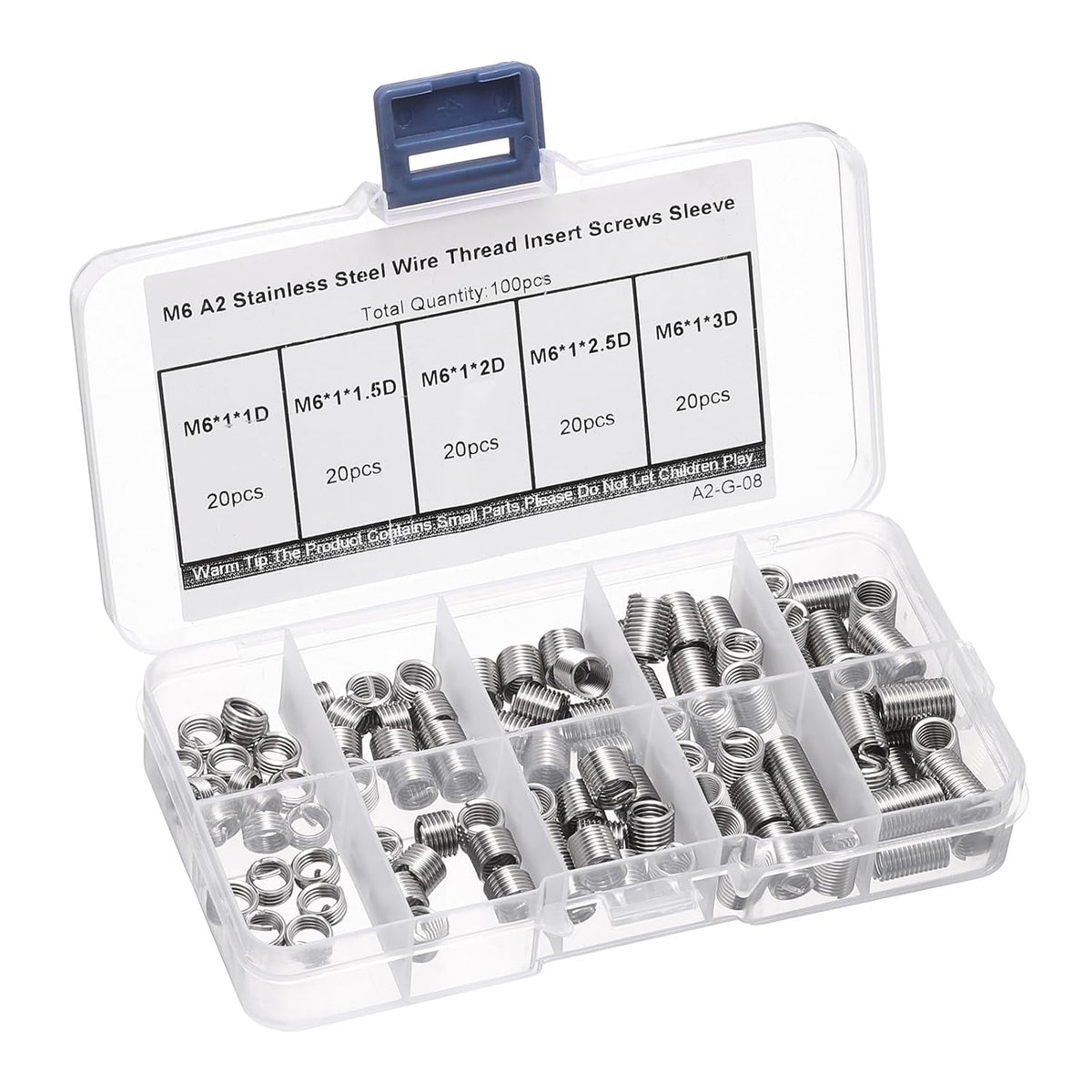 100pcs Wire Thread Insert Kit M6 x 1 (1D-3D) Metric 304 Stainless Steel Helical Inserts Coiled Thread Repair Kit Wire Screw Threaded Sleeve Sheath for Mechanical Equipment