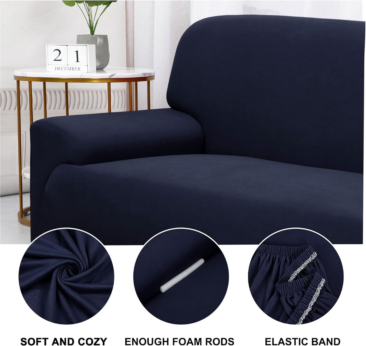 Cobertura de Sofa Elástica Universal para Sofás e Cadeiras de Braço em Poliéster Clássico com Capa de almofada Média Escuro Azul