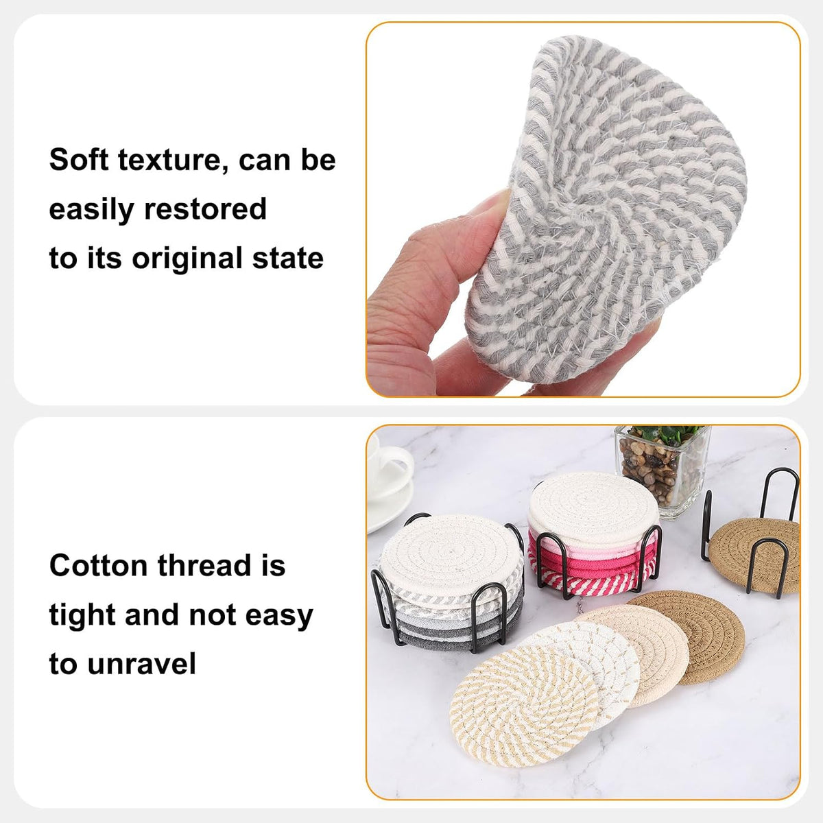 Drink Coasters met houder, 8 Stks 4 Inch Absorberende Coasters Minimalistische Kop Coasters Katoen Coaster voor Koffietafel Huisinrichting Bar Huwelijkshartelijk, Roze