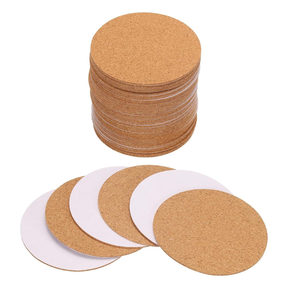 50pcs Self Adhesive Cork Coasters 3.7"x 3.7"x 0.06" Cork Mats Cork Tiles Cork Backing Sheets Mini Wall Cork Board for Coasters and DIY Crafts, Circle