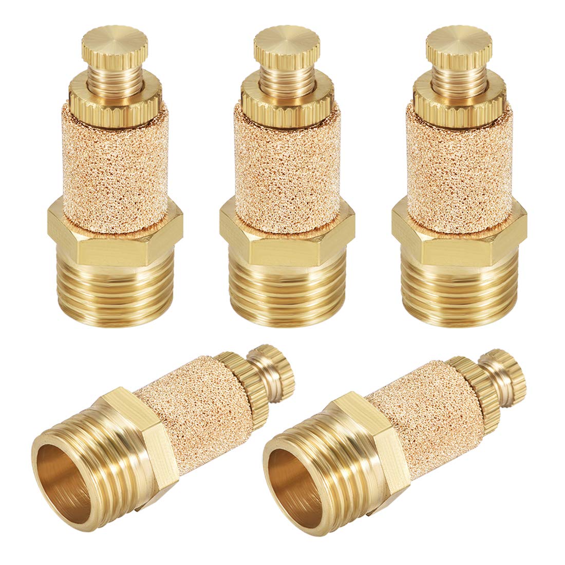 Sintered Bronze Exhaust Muffler Top Adjustable G1/4 - Brass Body Pneumatic Air Muffler Air Flow Speed Controller Brass Flow Control Muffler 5pcs
