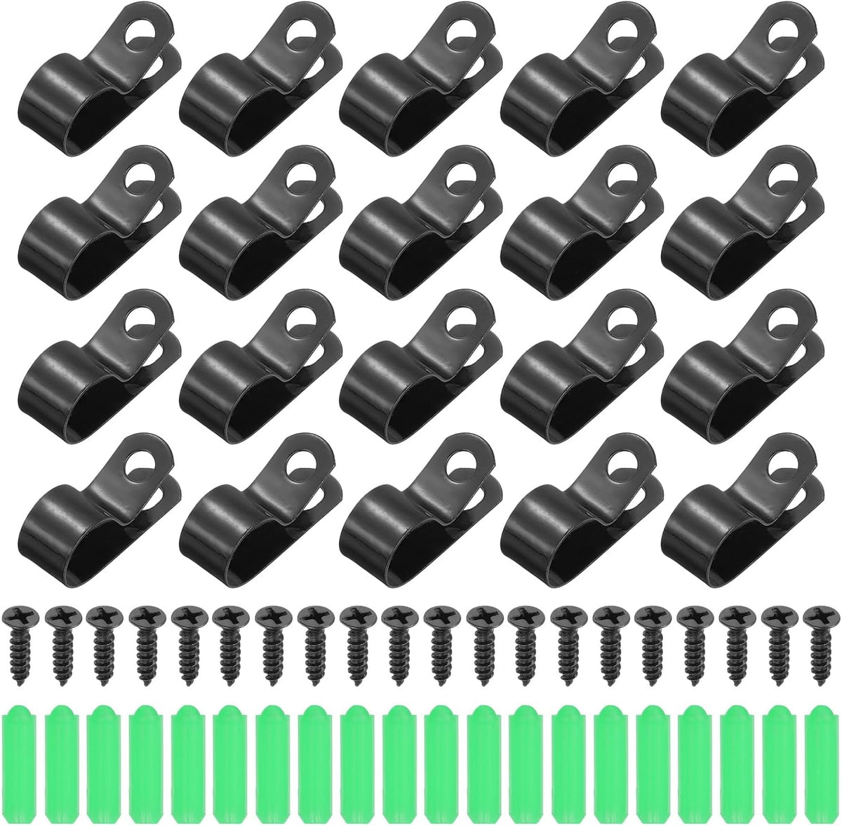 20Pcs 12mm(1/2") Fence Wire Clamps, Agricultural Fencing Mounting Clips R Type Cable Clamps with Screws and Expansion Tubes for Mount Welding Wires to Vinyl Wood Metal Fence