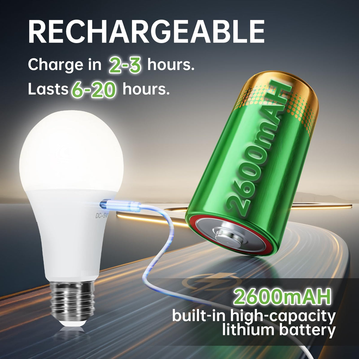 Rechargeable Light Bulbs with Remote, Battery Operated Light Bulb 1 Pack