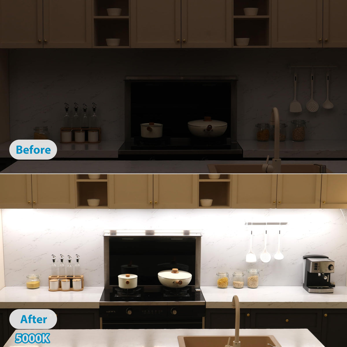 LinkMejor Lampes de Cuisine Sous-Étagère Brancheables. 6 Lumières avec Adaptateur Dimmer. 5000K