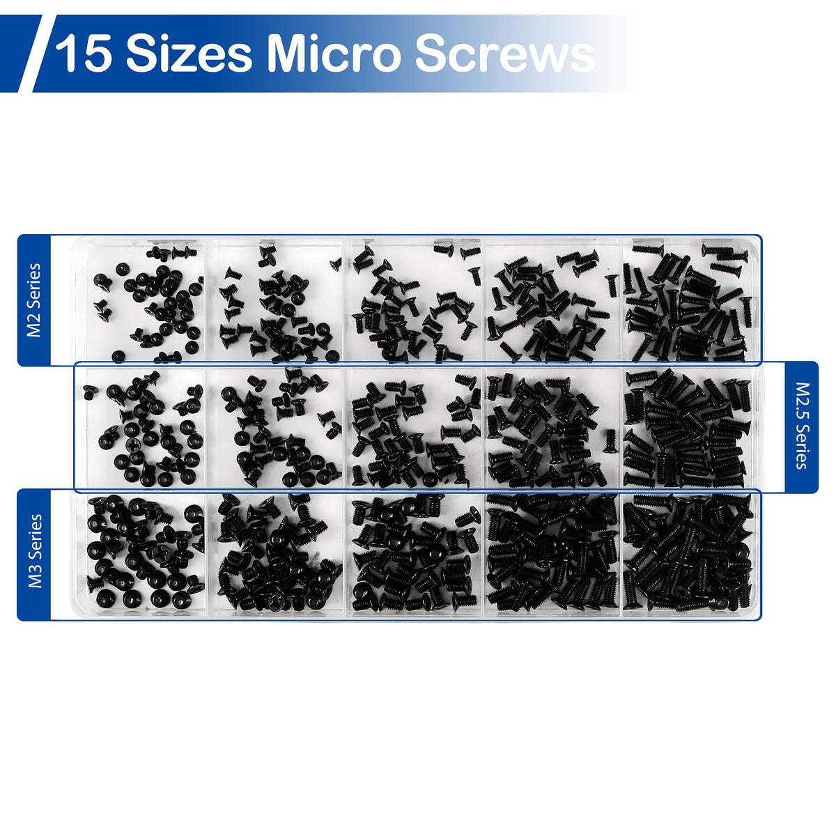 525Pcs M2 M2.5 M3 taraudés plats tête cruciforme Phillips kit acier au carbone
