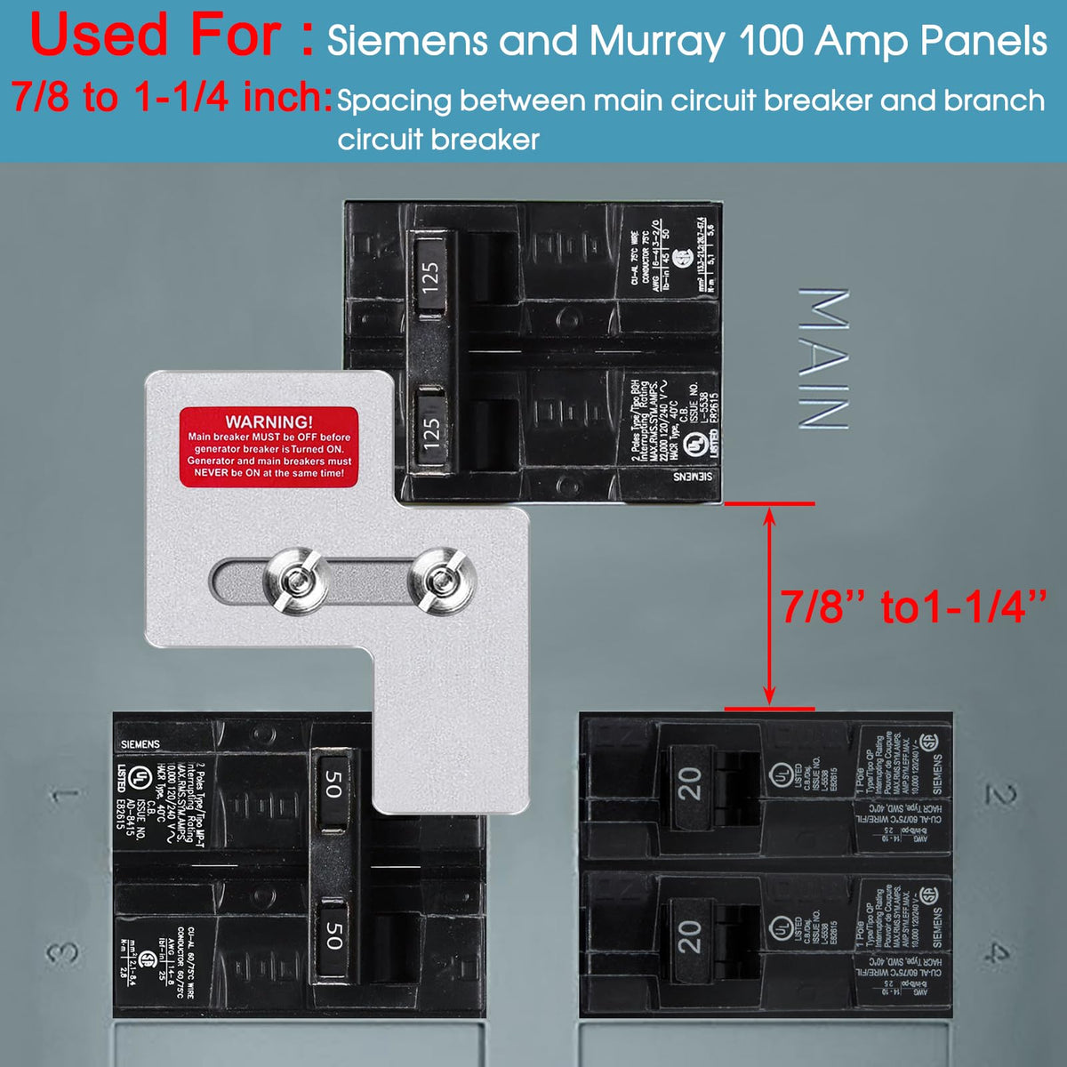 Kits Generator Interlock untuk Panel Siemens 100 Amp atau Murray 100 Amp
