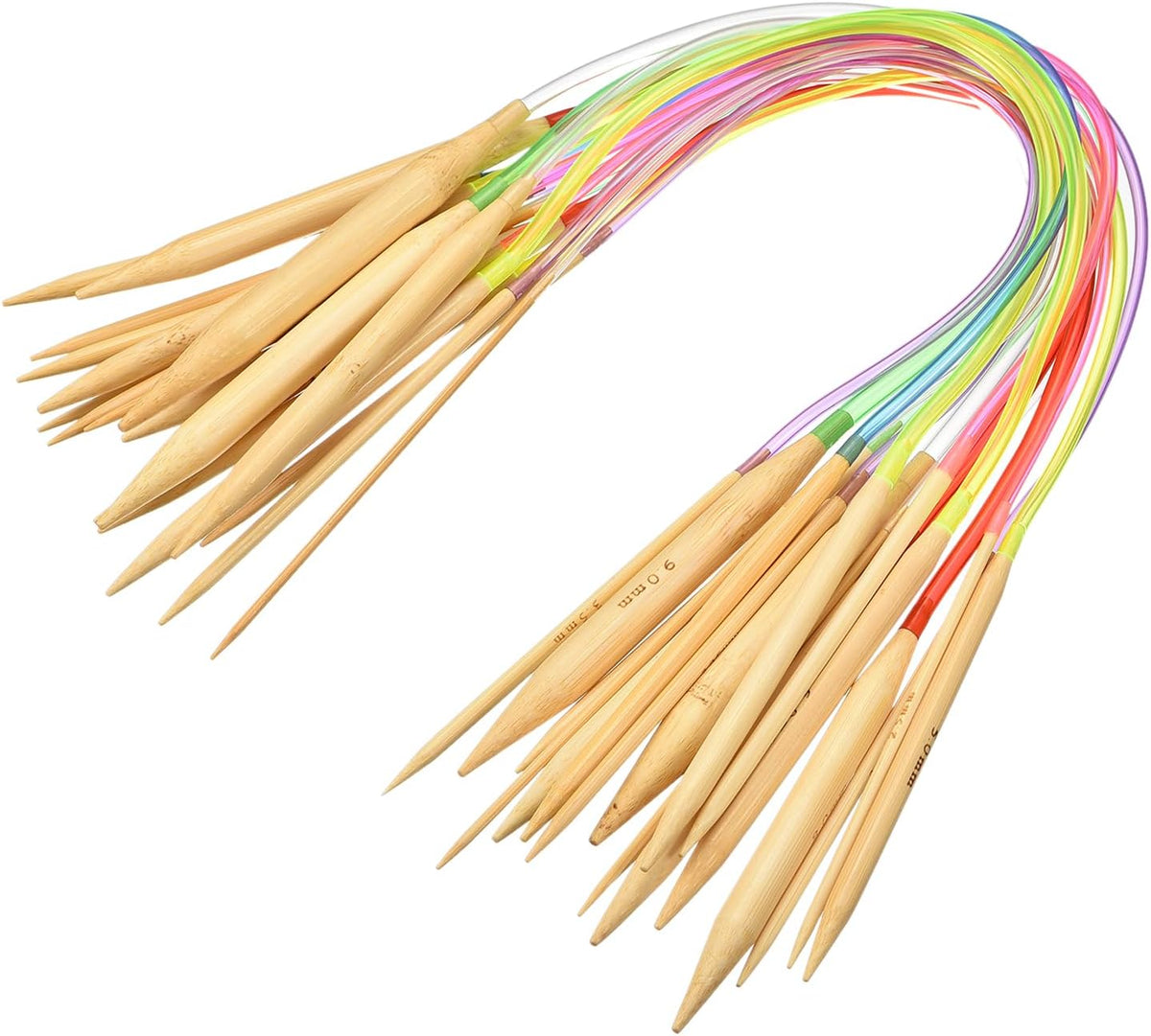 Bamboo Circular Knitting Needles, 18pcs 2-10mm Double Pointed Bamboo Circular Knitting Needle with Plastic Tube for DIY Weaving, 40cm(15.7") Length