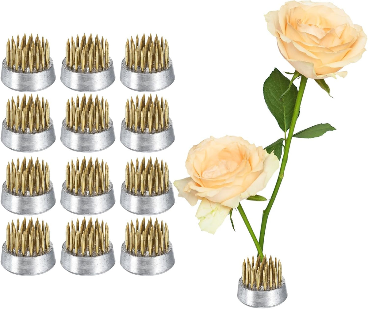 LinkMejor 12pcs Flower Frog, Round Brass Floral Frogs, Flower Arranger Fixed Tool Pin Frog for Flower Arrangement Vase, Fixation and Decoration (Gold, 0.9inch)