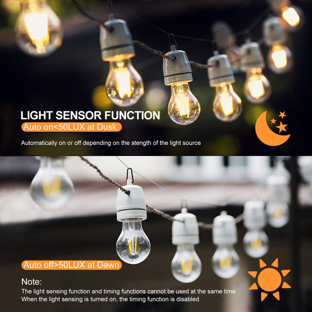 LinkMejor Outdoor Dimmer per luci a corda, 600W, sensore, telecomando e timer