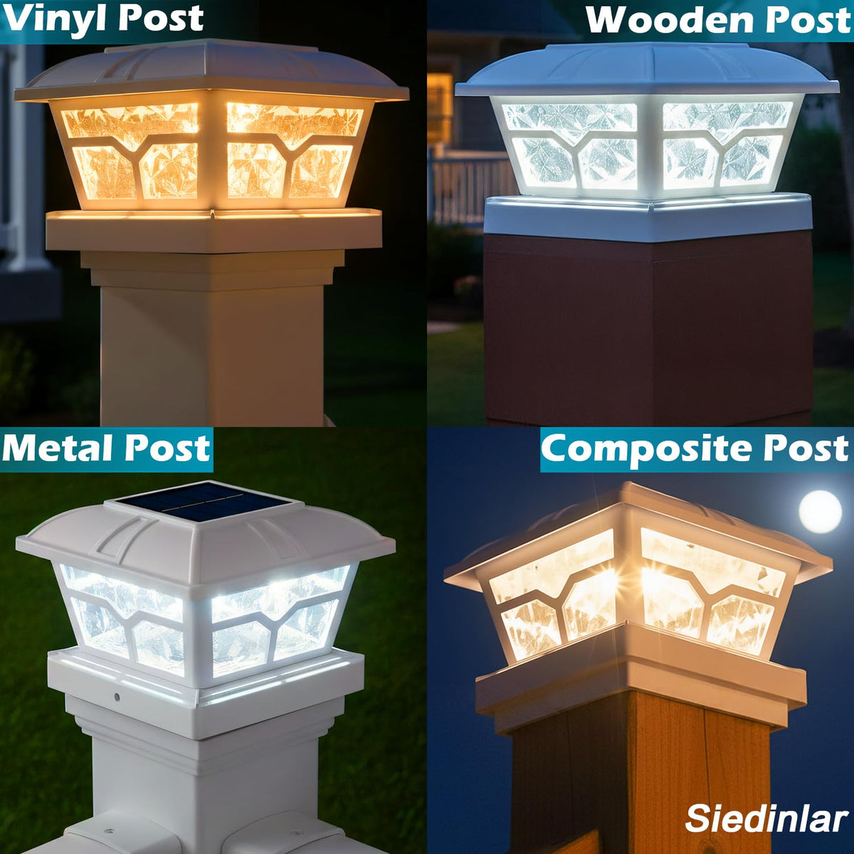 LinkMejor Solar Post Cap Lights Outdoor 2 Modes, 4 Pack, White, Warm/White