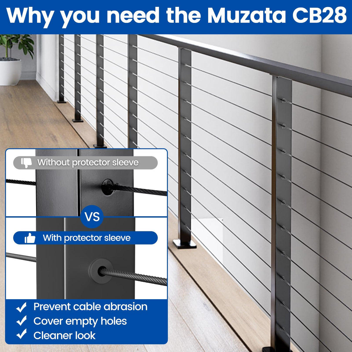LinkMejor 300Pack Negru Cablu Railing Grommeturi din Cauciuc pentru Post Metalic CB28