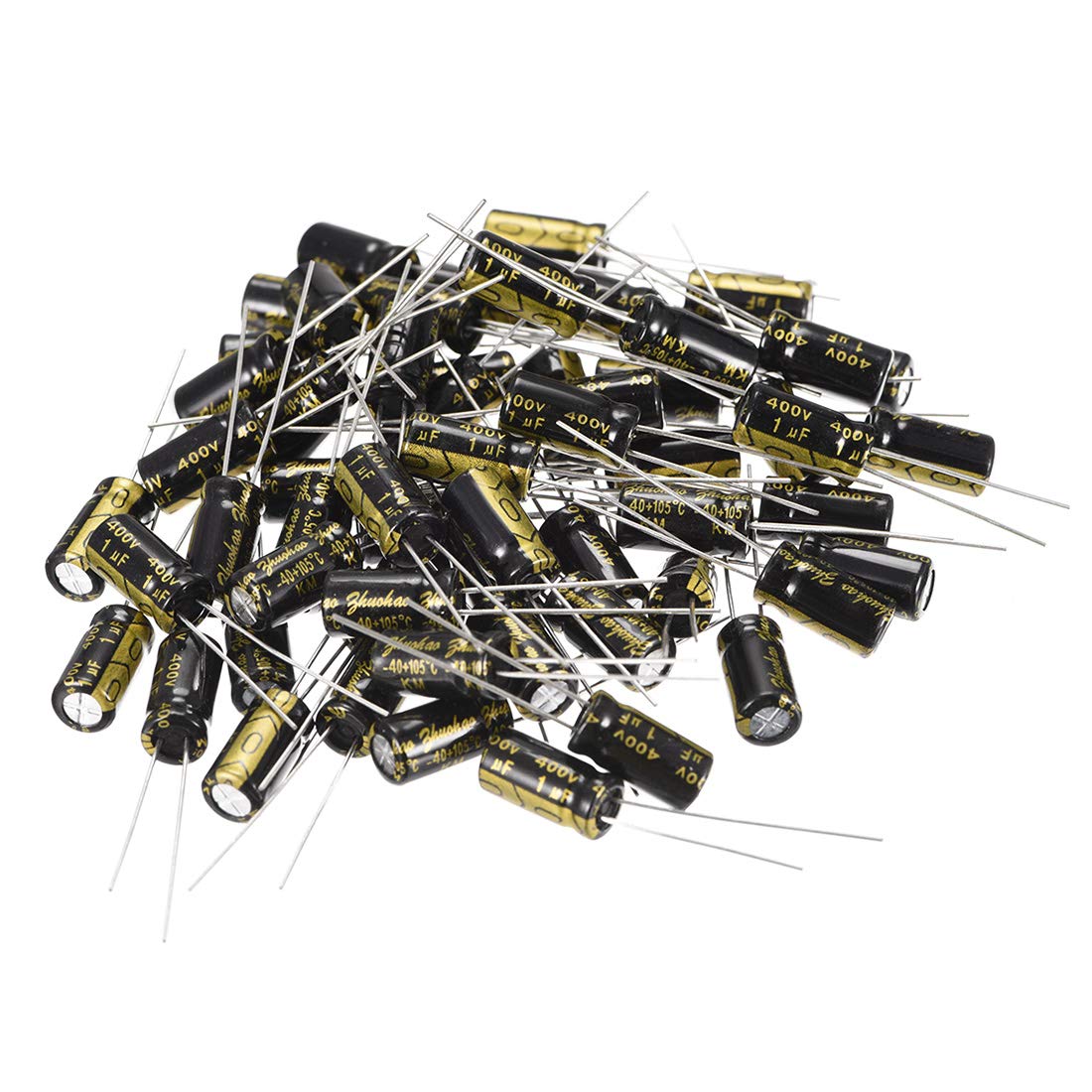 Aluminum Radial Electrolytic Capacitor with 1uF 400V 105 Celsius Life 2000H 6.3 x 12 mm Black 50pcs