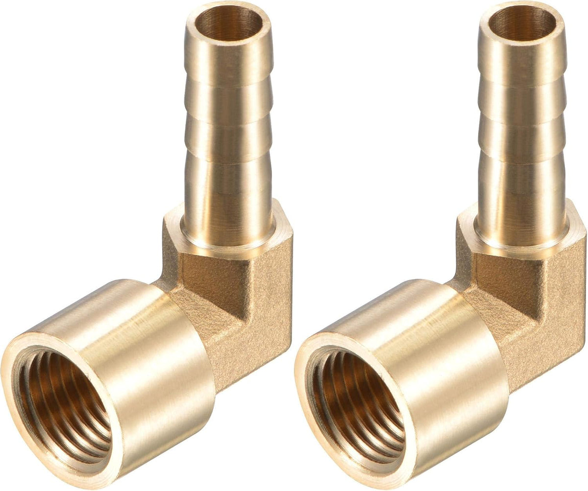 Brass Hose Barb Fitting Elbow, 8mm Barbed x G1/4 Female Pipe Connector Adapter for Water Fuel Air, Pack of 2