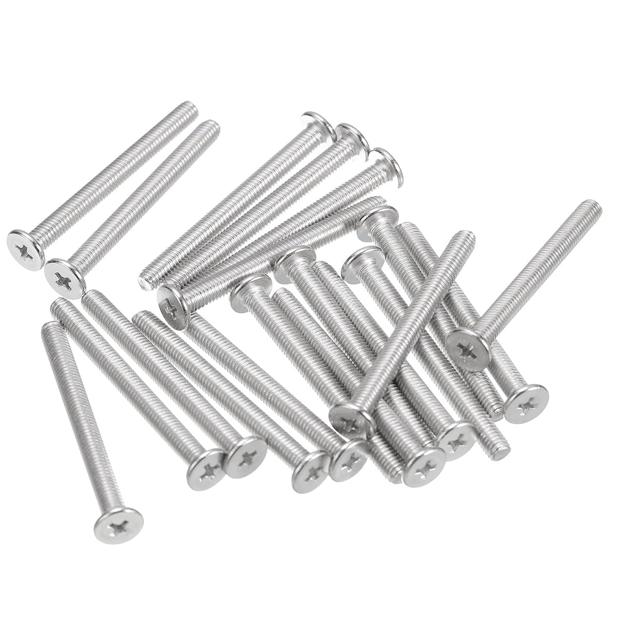 M5-0.8 x 50mm 30Pcs Flat Round Head Screws 304 Stainless Steel Phillips Drive Machine Screws Hardware Fastener for Furniture Connection