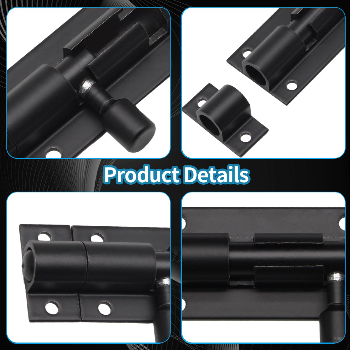 LinkMejor 2 Inch Slide Bolt Latch Lock, 4 Pack, Black