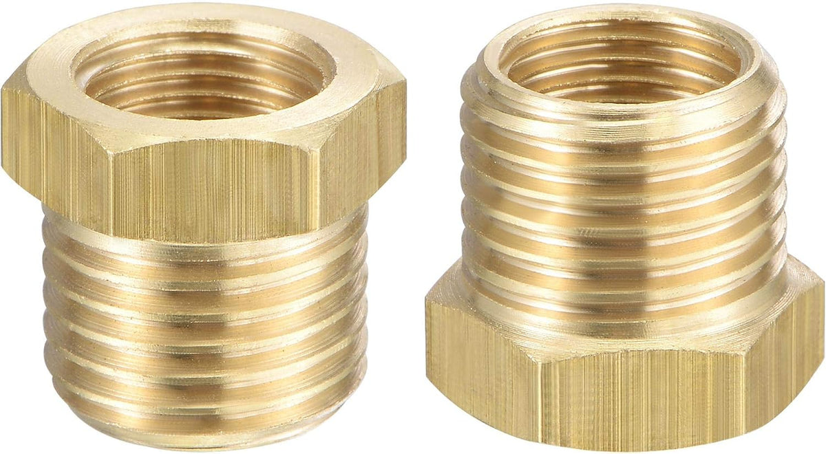 Brass Pipe Fitting Reducer Adapter 1/4" BSPP Male x 1/8" BSPP Female for Water Oil Air Pressure Gauge Engine Temp Sensor, Pack of 2