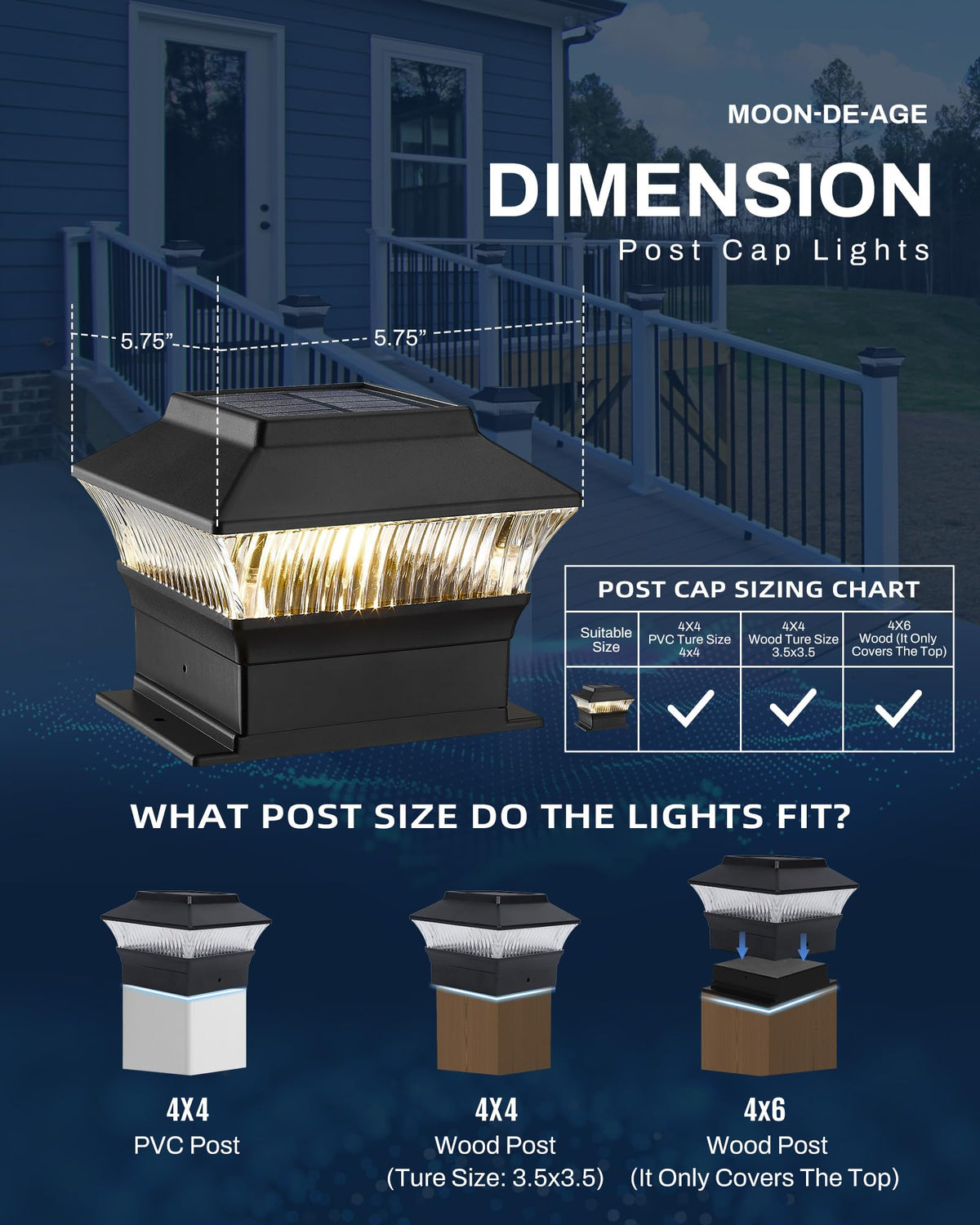 LinkMejor Luminile Cap Post Solar, IP65 Apărez, Negru, 2 Pack