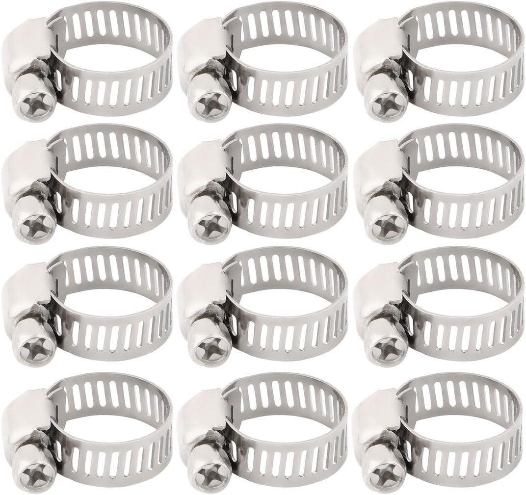 201 Steel Adjustable Gear Clip Clamping Hose Clamp Fittings, 3/8-5/8 Inch Dia Pack of 12