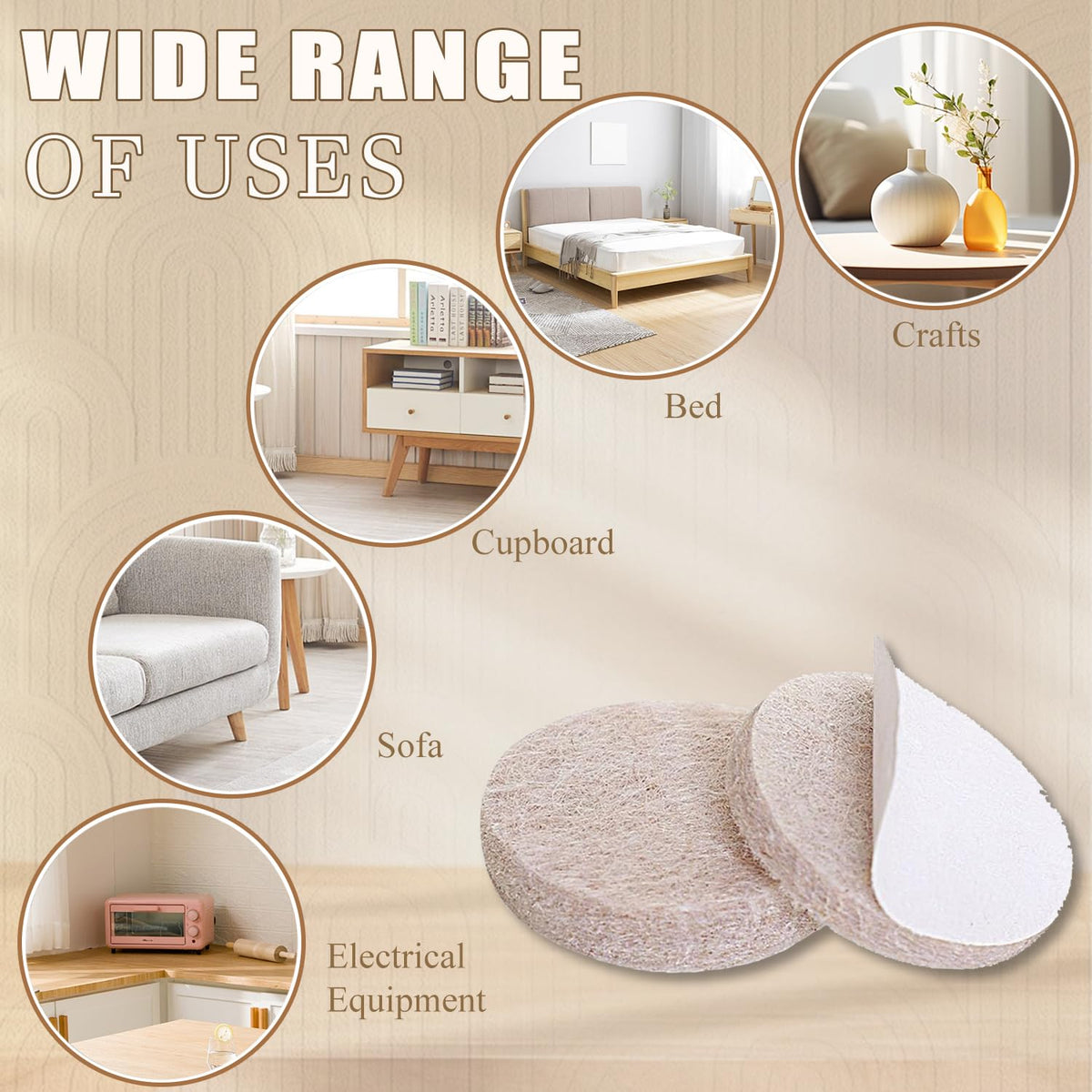 LinkMejor Felt Furniture Pads for Hardwood Floors -261 Pcs Premium Floor Protectors for Furniture, Felt Pads for Chair Legs, Brown