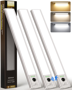 LinkMejor 12inch Under Cabinet Lighting Wireless with Battery Indicator, 2500mAh Rechargeable Motion Sensor Light Indoor, 96 LED Under Counter Lights for Kitchen Closet, 3 Color Temps, Dimmable, 3
