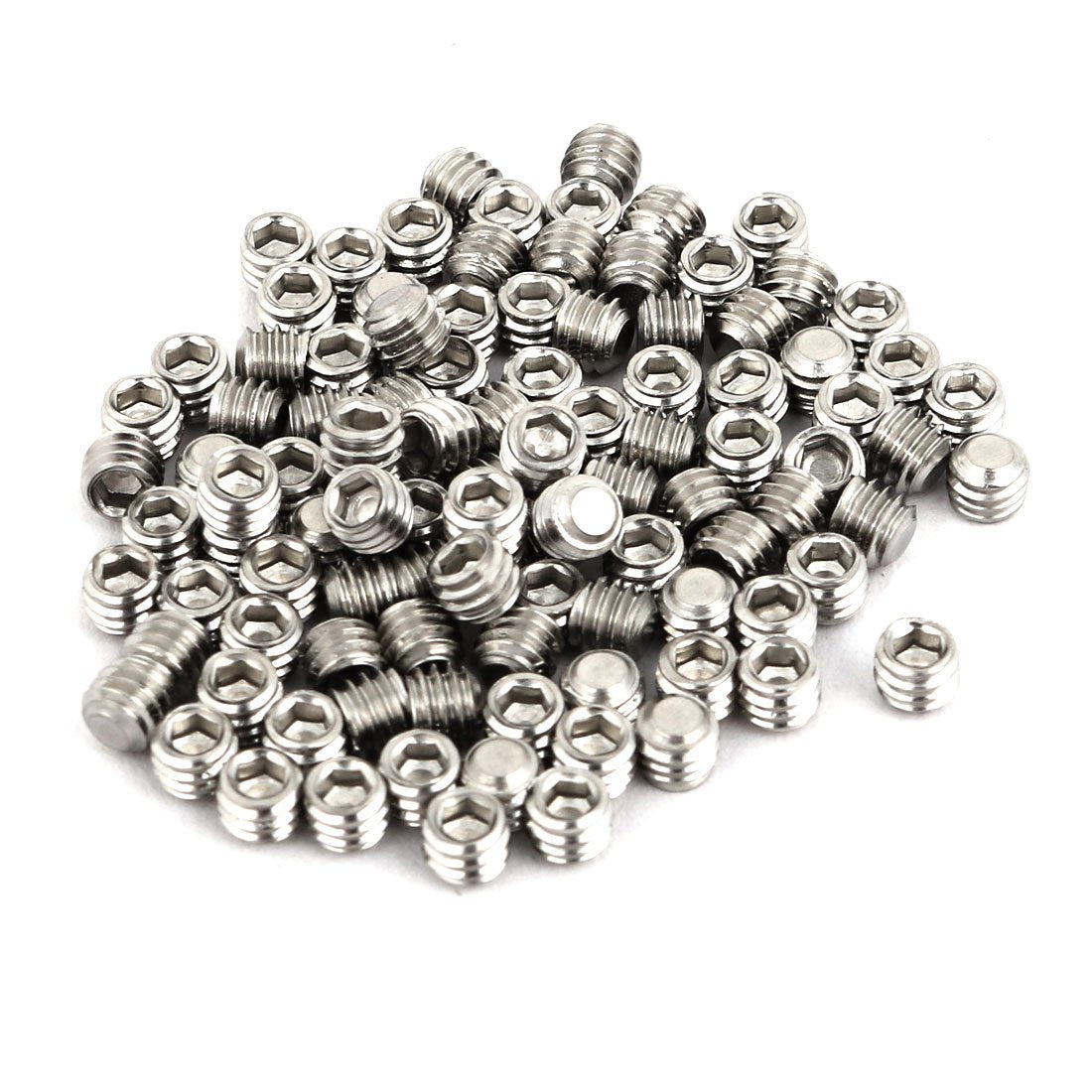 M4x3mm Metric 304 Stainless Steel Hex Socket Set Flat Point Grub Screws Silver Tone for Towel Rack Door Knob 100pcs