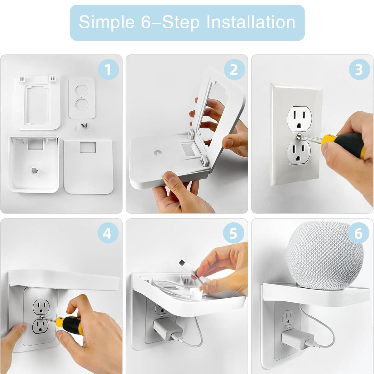 Estante de outlet con almacenamiento para cordones, soporte para pared blanca para baño, 1 unidad
