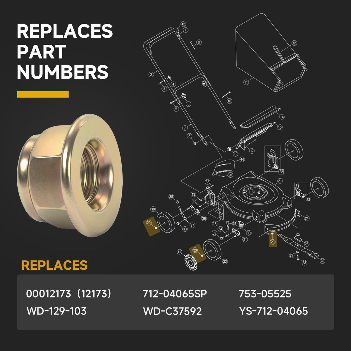 2-Pack 712-04065 Bantalan Nylon Nut Kunci 3/8-16 Kompatibel dengan MTD Cub Cadet