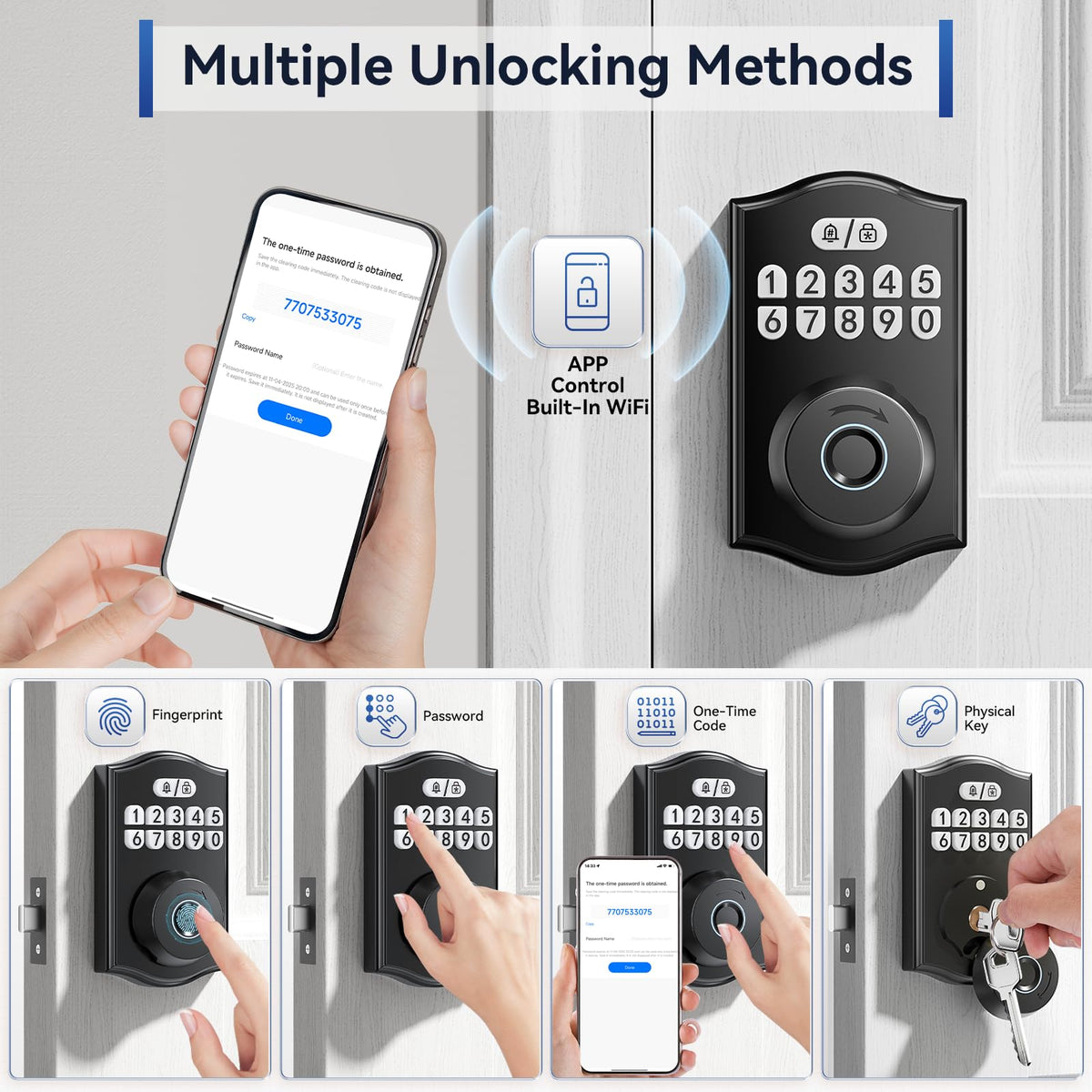 LinkMejor Y58 Cilindro Smart Lock con WiFi Integrato, 5-in-1 Accesso Senza Chiave con Impronta Digitale per Porta D'ingresso, Controllo App, Blocco Automatico, Installazione DIY in 15 Minuti, Impermeabile IP54, Nero Opaco