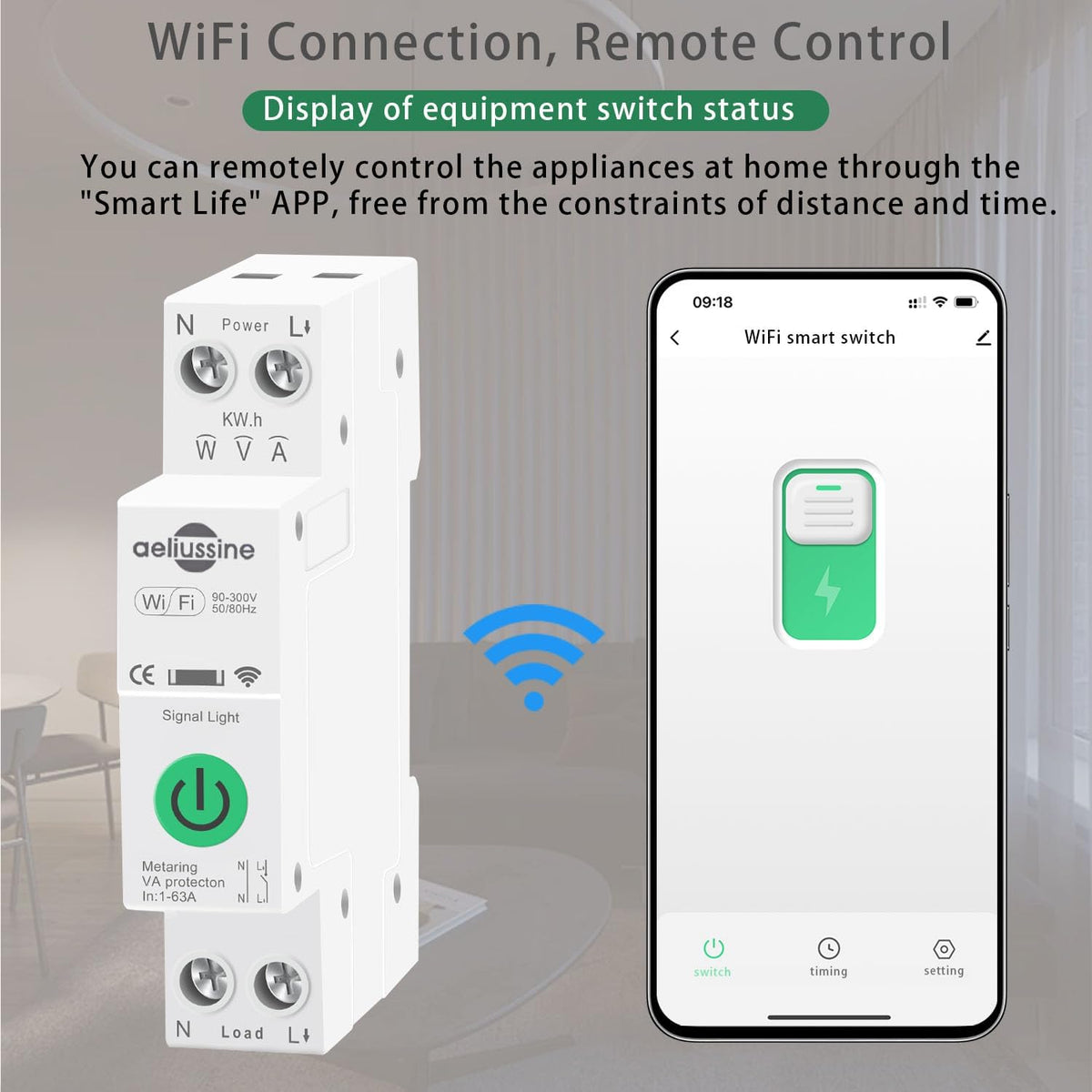 Smart Switch AC 90-300V, 1-63A Adaptabil Curent WiFi Breaker(2PCS)