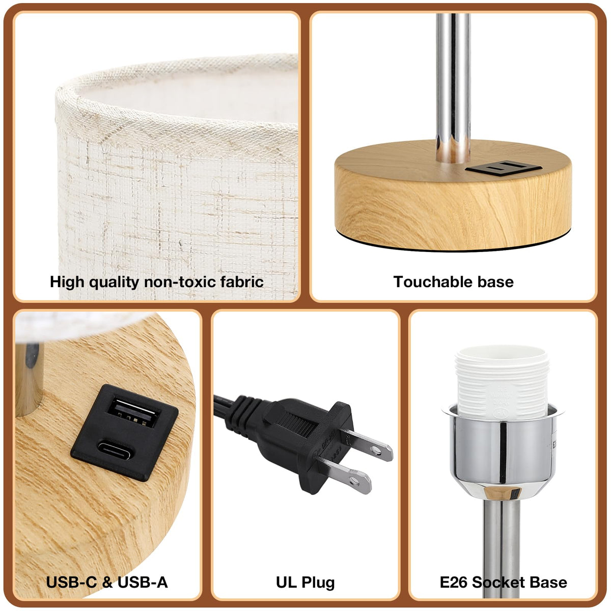 LinkMejor Lampada da Comodino per Camera da Letto - Lampada a 3 Vie Regolabile Tattile, USB A+C